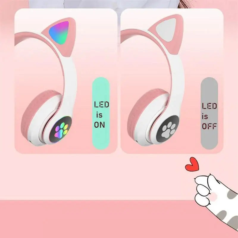 Fone Bluetooth Orelha De Gatinho Gato 5.0 Com Led Headphone
