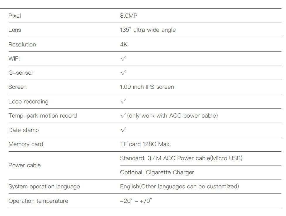 4K Dash Camera Ultra HD Front Dashcam For Car WiFi Dash Cam Vehicle DVR Video Recorder with Night Vision 24H Parking