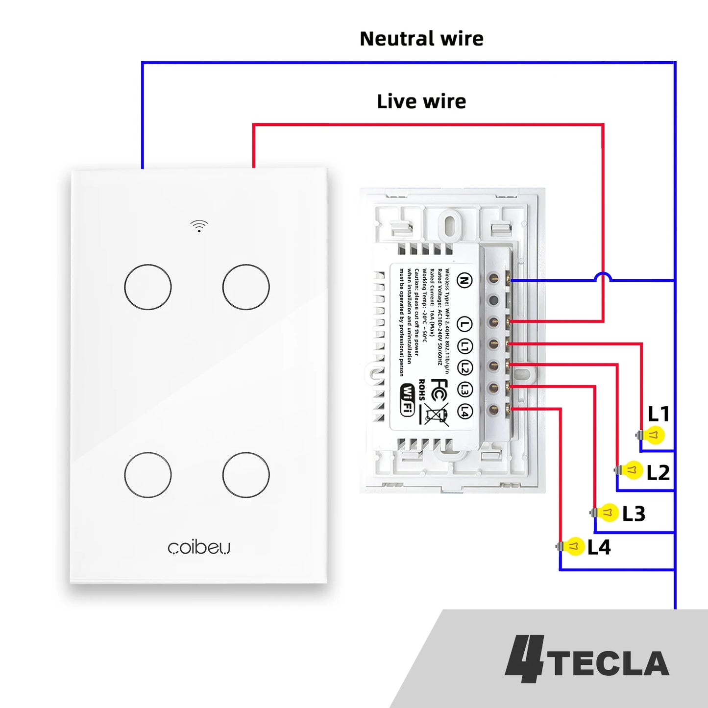 Touch switch, Smart Switch, WiFi switch, control switch, Compatible with Alexa Tuya Google, with neutral