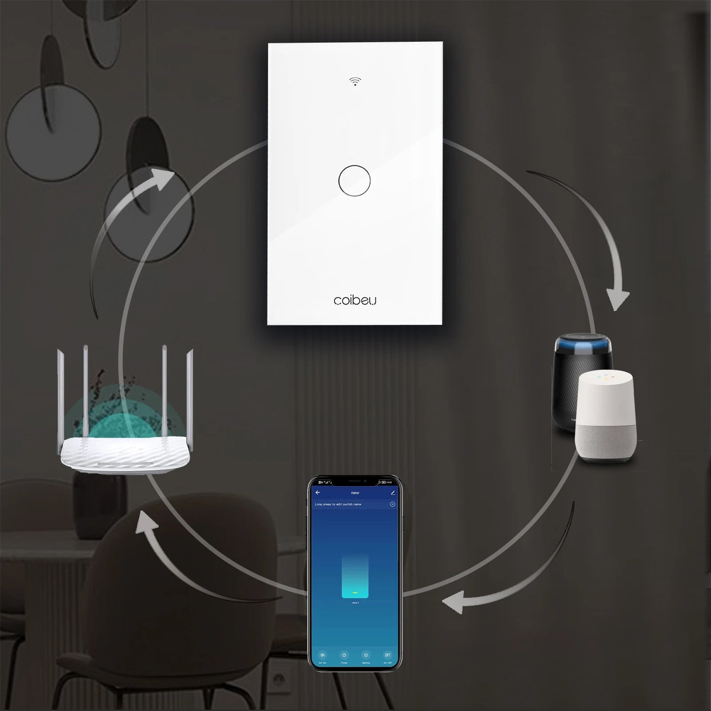 Touch switch, Smart Switch, WiFi switch, control switch, Compatible with Alexa Tuya Google, with neutral