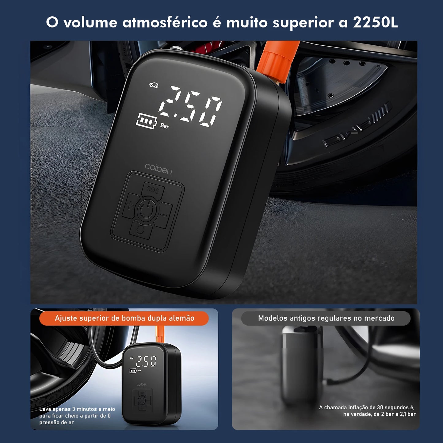 Mini Compressor de Ar Portátil Digital 120W com Lanterna LED - Bomba Elétrica para Pneus de Carro, Moto e Bike