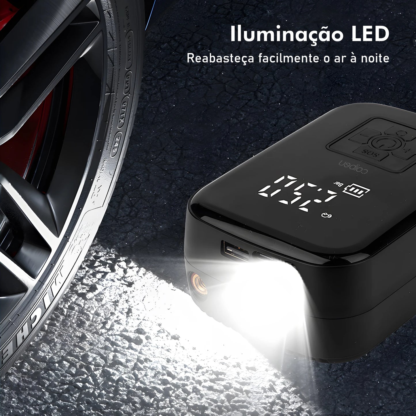 Mini Compressor de Ar Portátil Digital 120W com Lanterna LED - Bomba Elétrica para Pneus de Carro, Moto e Bike