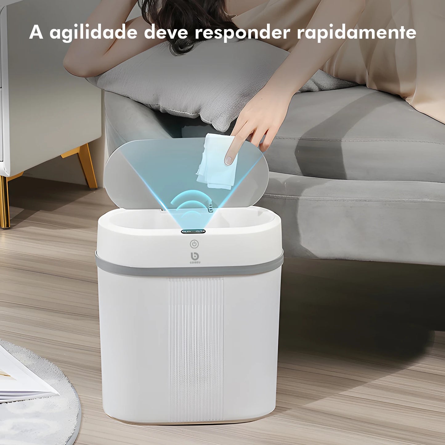 Lixeira Inteligente 12L com Sensor Automático, Tampa com Abertura Suave e Design Moderno - Cor Cinza, Ideal para Banheiros