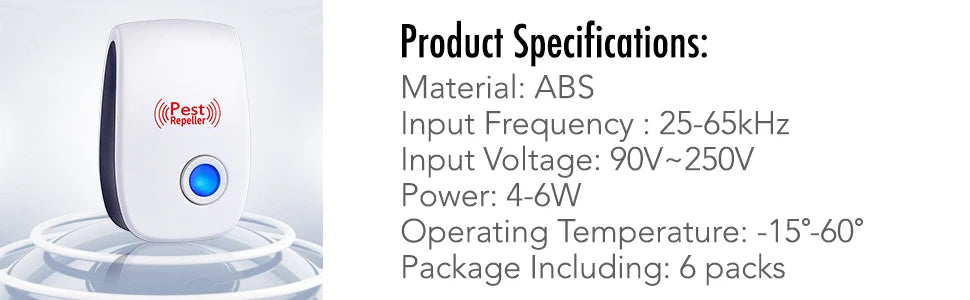 1Pc Ultrasonic Pest Repeller Plug in Pest Repellent Indoor for Flea Insects Mosquitoes Rats Mice Spiders Ants Roaches Bugs