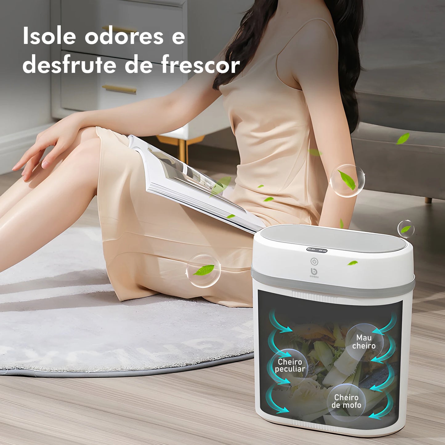 Lixeira Inteligente 12L com Sensor Automático, Tampa com Abertura Suave e Design Moderno - Cor Cinza, Ideal para Banheiros