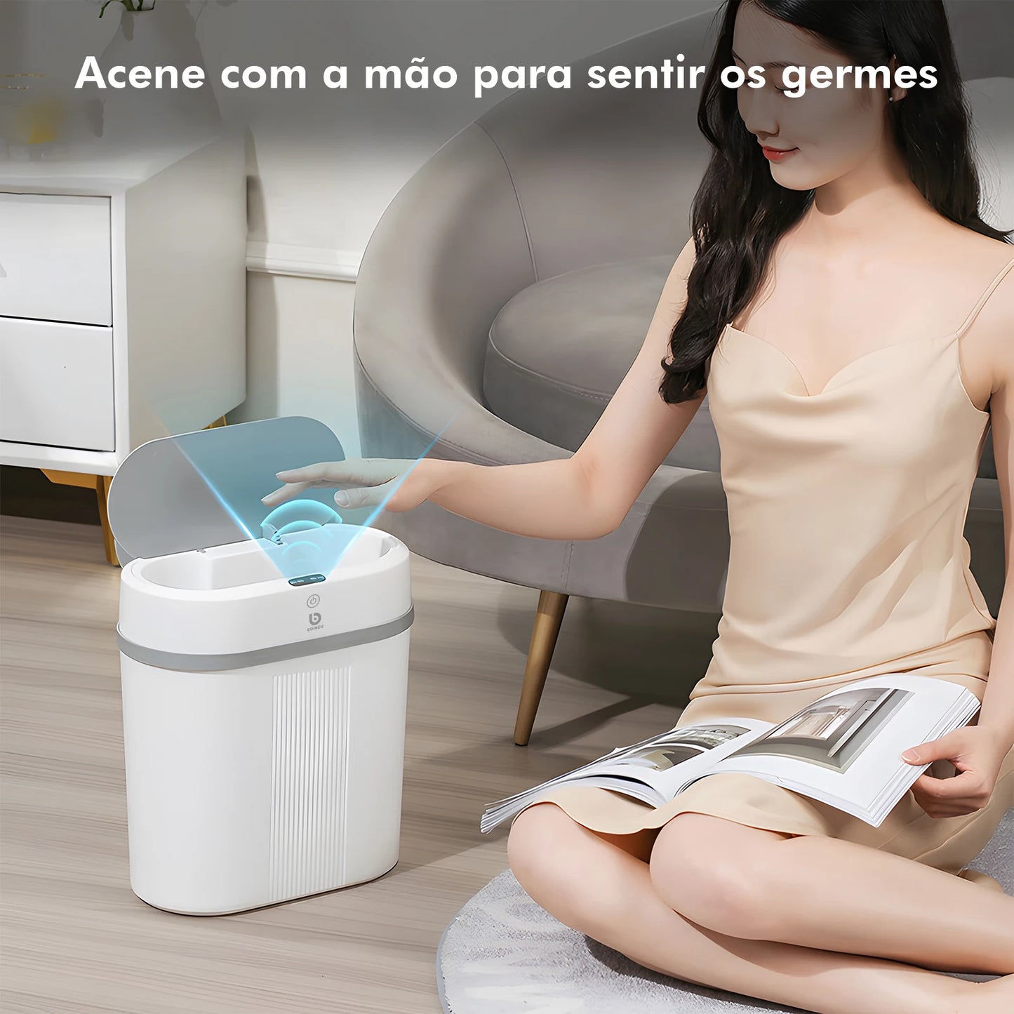Lixeira Inteligente 12L com Sensor Automático, Tampa com Abertura Suave e Design Moderno - Cor Cinza, Ideal para Banheiros