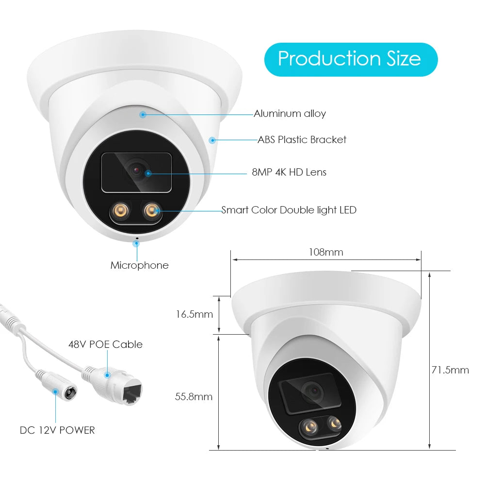 4K 8MP IP Camera Audio Outdoor POE H.265 Onvif Wide Angle 2.8mm AI Color Night Vision Home CCTV Surveillance Camera