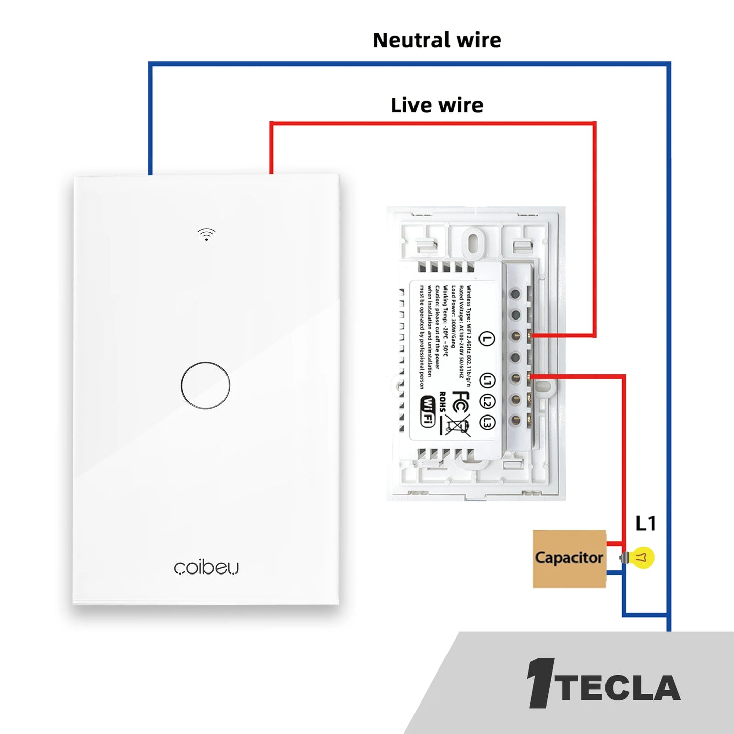 Touch switch, Smart Switch, WiFi switch, control switch, Compatible with Alexa Tuya Google, with neutral