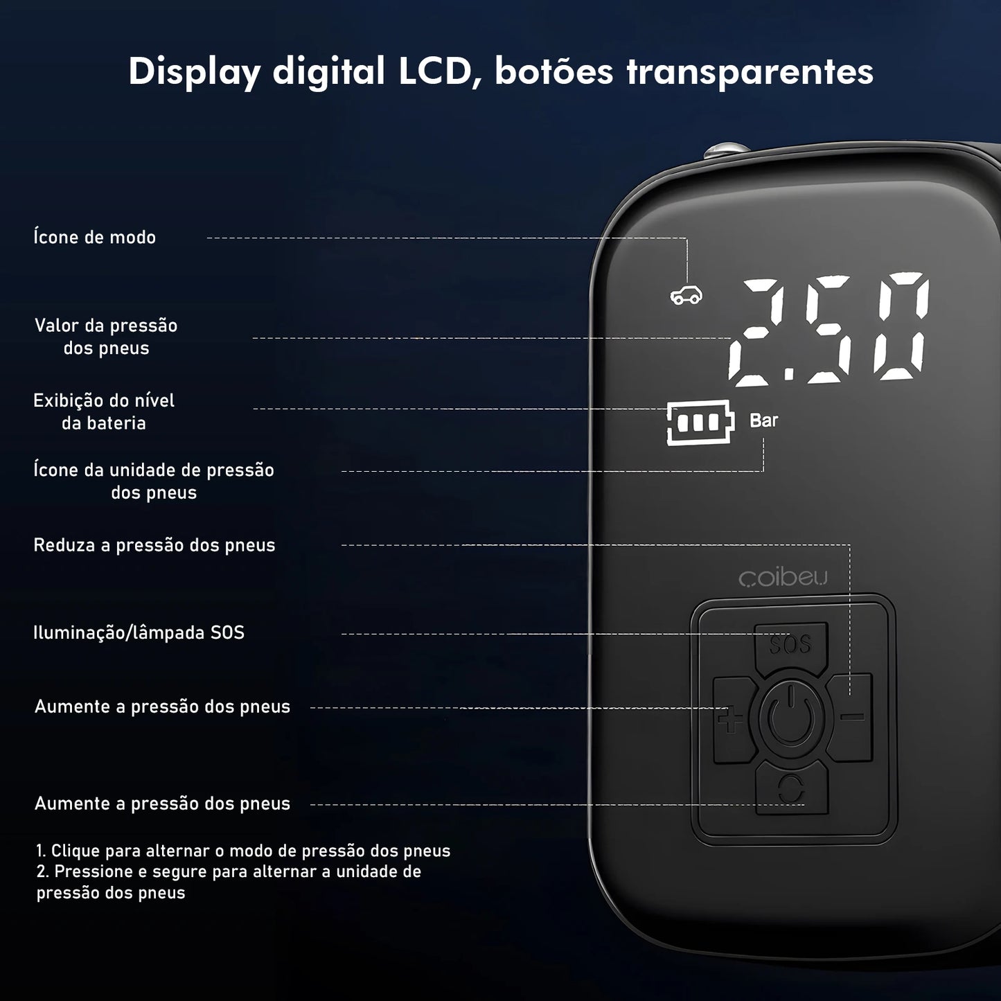 Mini Compressor de Ar Portátil Digital 120W com Lanterna LED - Bomba Elétrica para Pneus de Carro, Moto e Bike