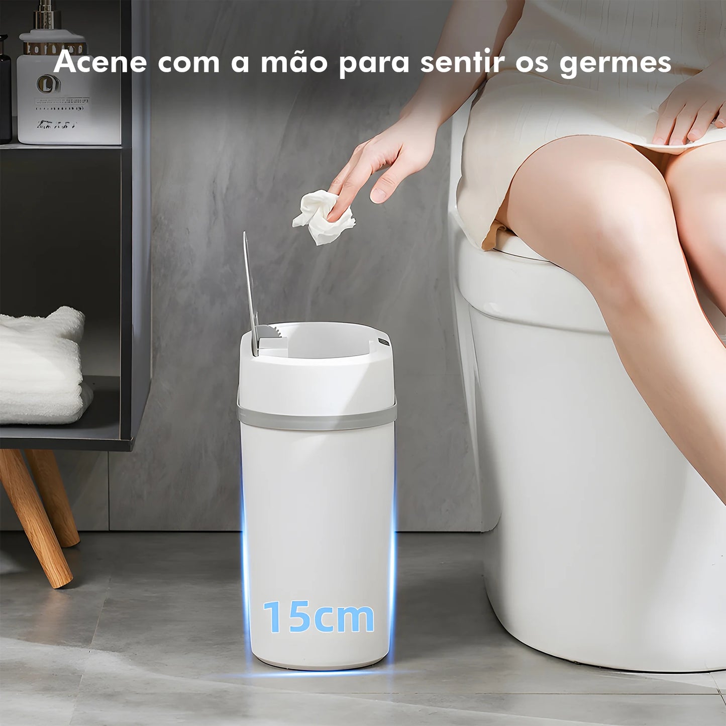 Lixeira Inteligente 12L com Sensor Automático, Tampa com Abertura Suave e Design Moderno - Cor Cinza, Ideal para Banheiros