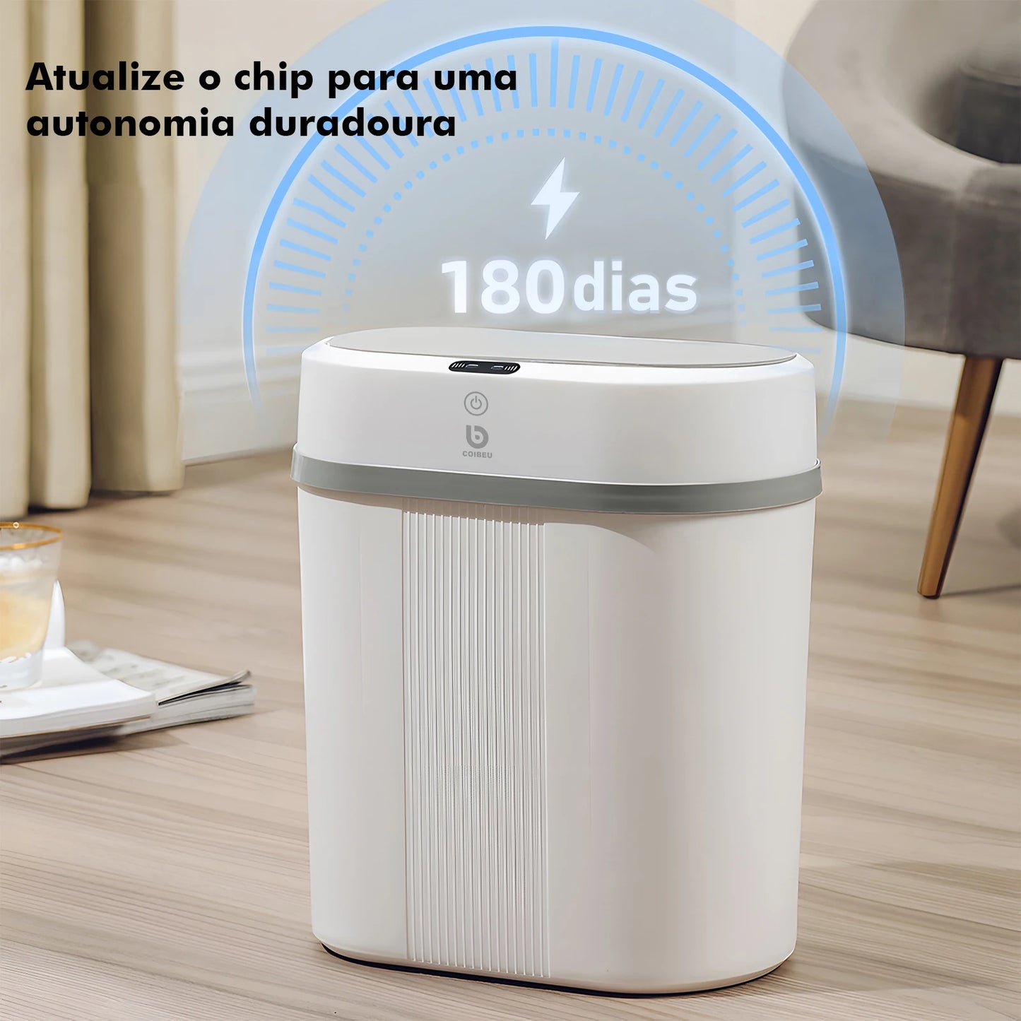 Lixeira Inteligente 12L com Sensor Automático, Tampa com Abertura Suave e Design Moderno - Cor Cinza, Ideal para Banheiros