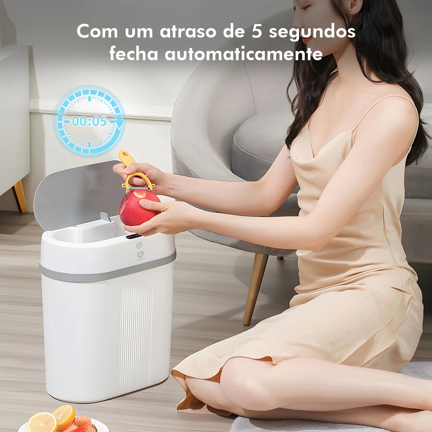 Lixeira Inteligente 12L com Sensor Automático, Tampa com Abertura Suave e Design Moderno - Cor Cinza, Ideal para Banheiros